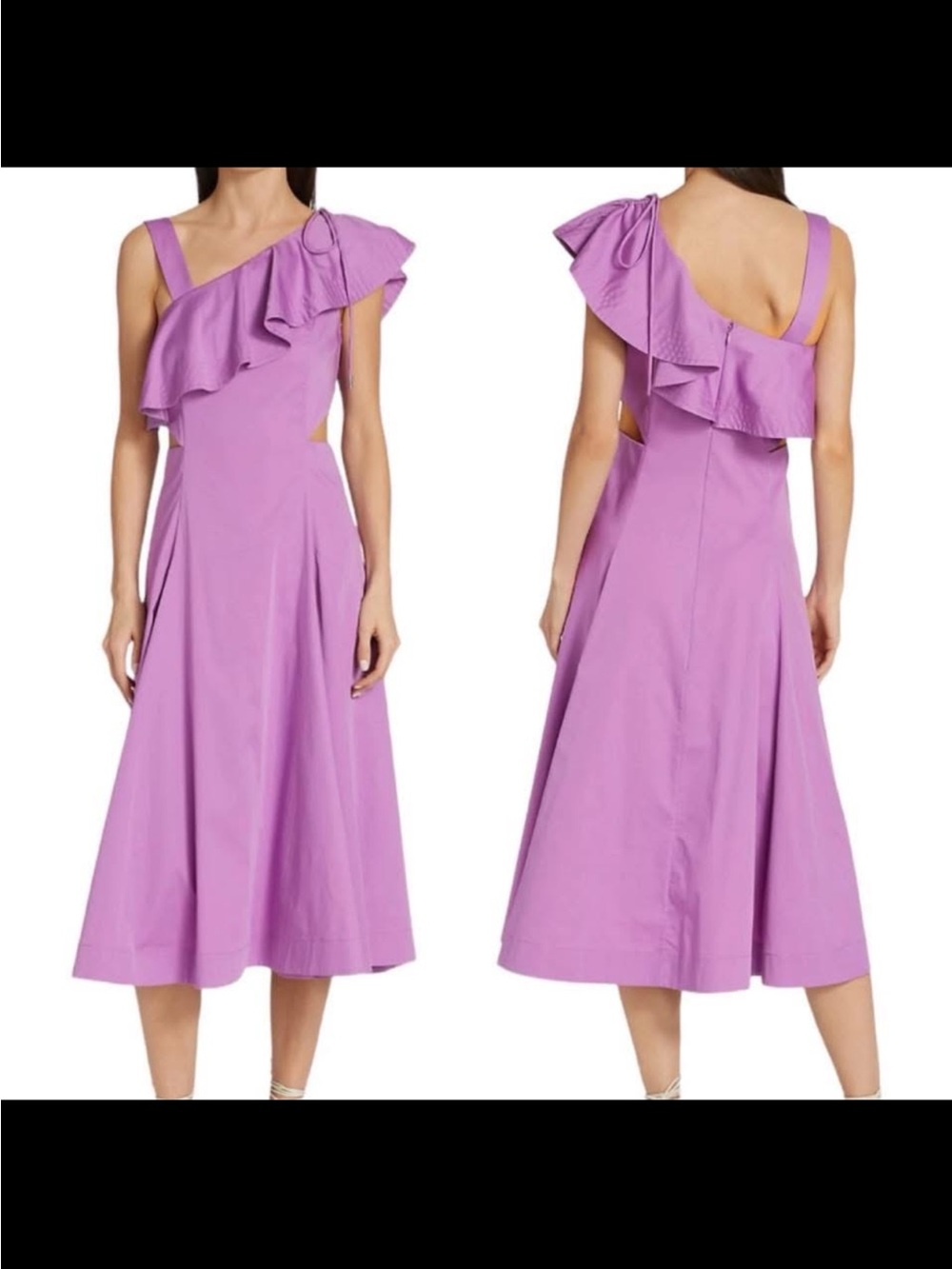 Veronica Beard Lavender One-Shoulder Ruffle Midi Dress Size 6